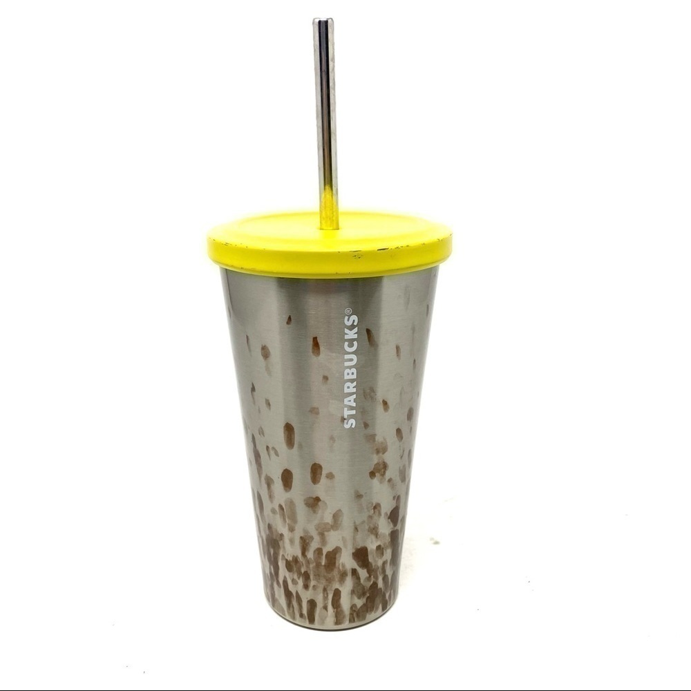 Starbucks metal iced coffee cup with lid and metal straw